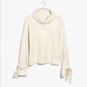 Madewell turtleneck tie cuff top. Cream, size S